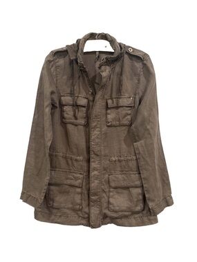 Michael Stars Brown Linen Utility Jacket with Convertible Hood Sz M